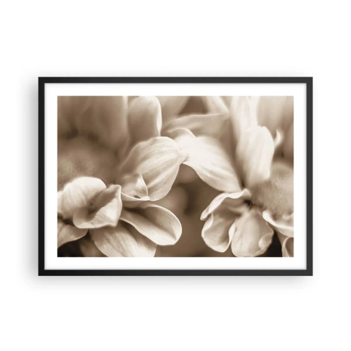 Póster en marco negro - Primer plano de flores en un delicado tono sepia con contornos suaves. - 70x50cm - Suave como una sonrisa - Decoración de pared moderna para salón y dormitorio ARTTOR