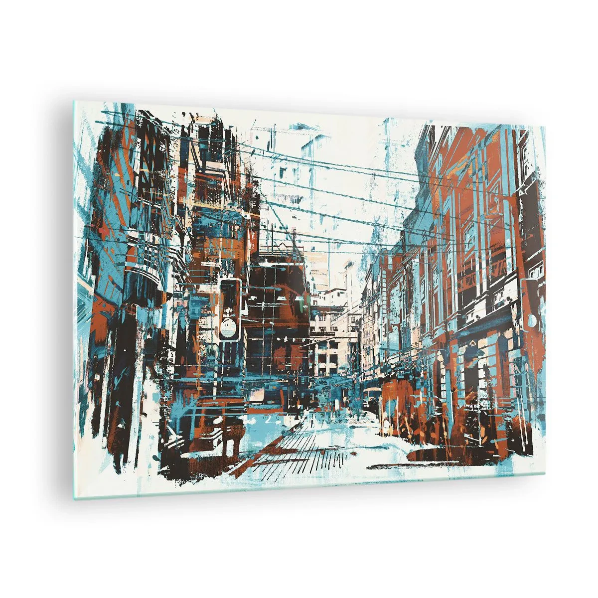Cuadro sobre vidrio - Impresiones sobre Vidrio - Una pintoresca calle de la ciudad con un estilo artístico y desgastado. - 70x50cm - El sendero de la ciudad - Decoración de pared moderna para salón y dormitorio ARTTOR