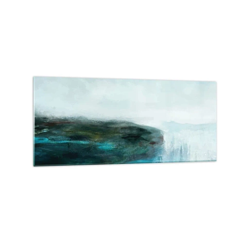 Cuadro sobre vidrio - Impresiones sobre Vidrio - Paisaje abstracto en tonos turquesa y gris. - 120x50cm - Abstracción marina - Decoración de pared moderna para salón y dormitorio ARTTOR