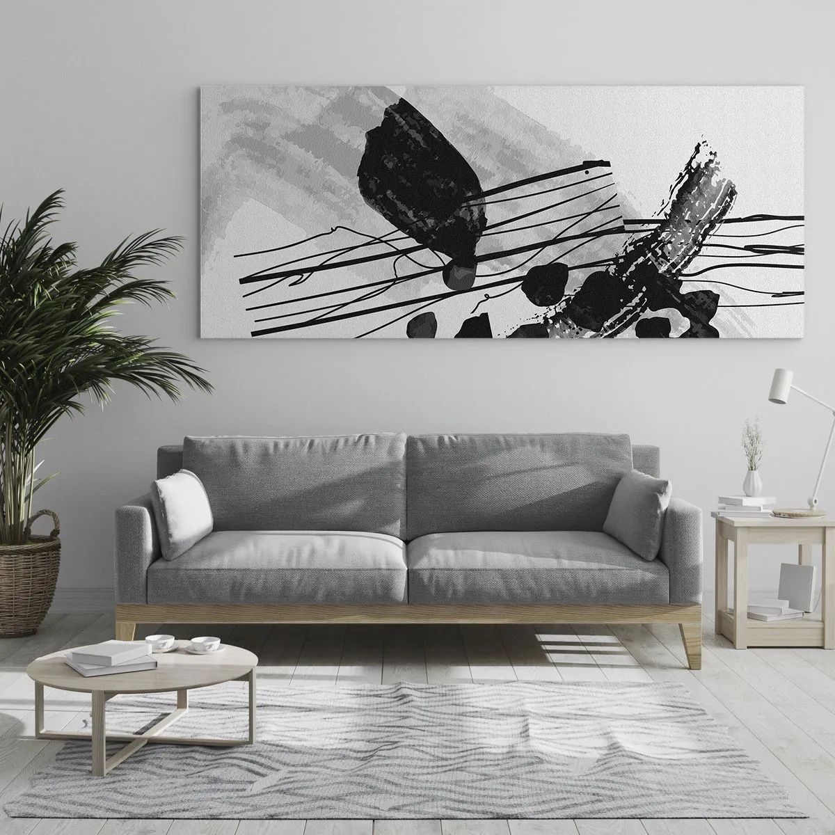 Cuadro sobre vidrio - Impresiones sobre Vidrio - Abstracción orgánica en blanco y negro - 100x40 cm