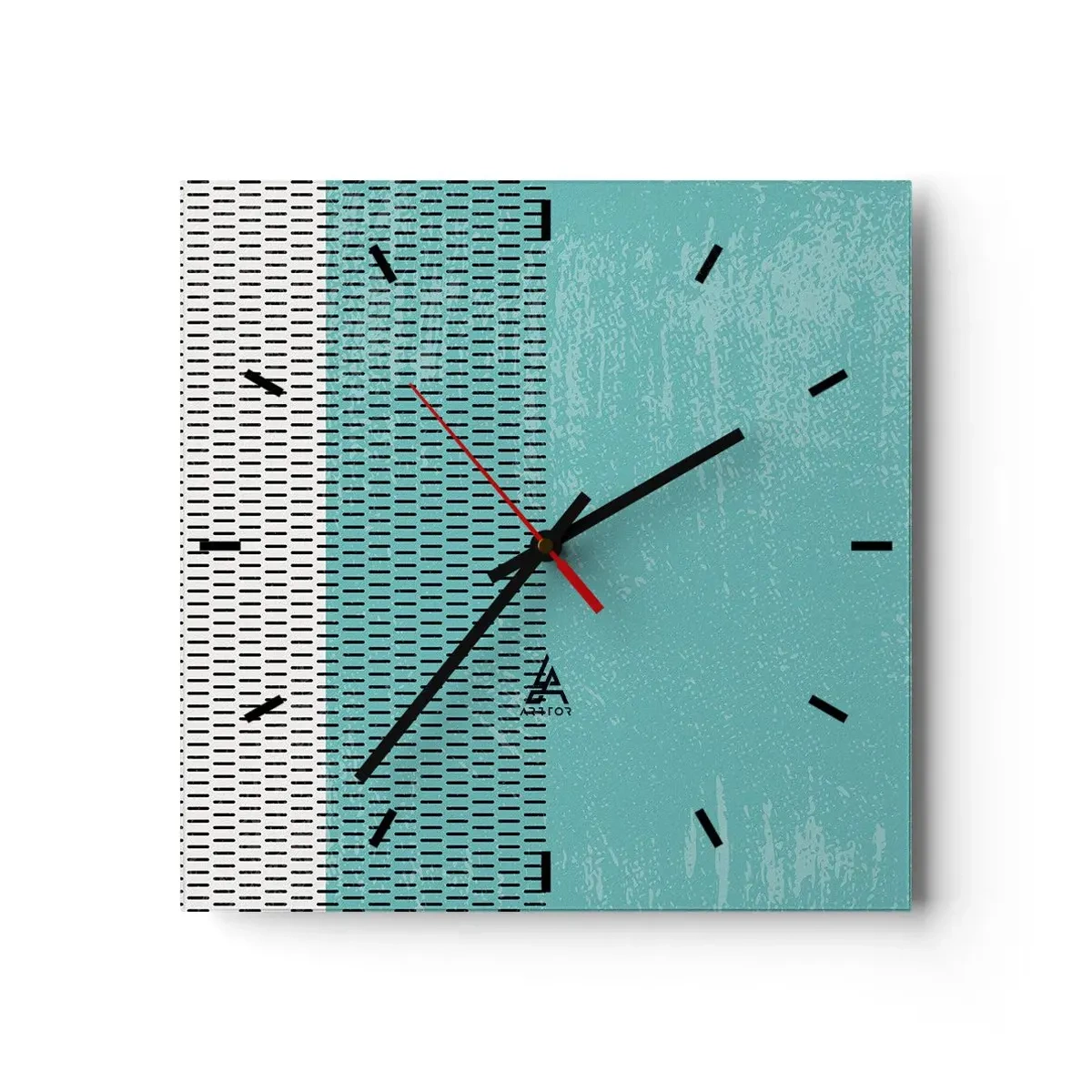 Reloj de pared - Reloj de vidrio - Composición geométrica con turquesa y líneas. - 30x30cm - Composición equilibrada - Decoración de pared moderna para salón y dormitorio ARTTOR