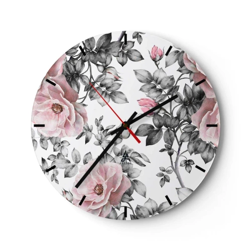 Reloj de pared - Reloj de vidrio - Entre las rosas - 40x40 cm