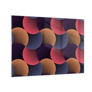 Cuadro sobre vidrio - Impresiones sobre Vidrio - Círculos concéntricos coloridos que forman un patrón geométrico. - 70x50cm - En un ritmo circular - Decoración de pared moderna para salón y dormitorio ARTTOR