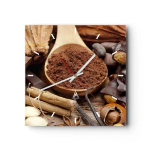 Reloj de pared - Reloj de vidrio - Una cucharada de ingredientes de cacao y chocolate en un arreglo rústico. - 30x30cm - Lo mejor para las penas - Decoración de pared moderna para salón y dormitorio ARTTOR