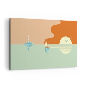 Cuadro sobre lienzo - Impresión de Imagen - Un paisaje marino minimalista con un velero y una puesta de sol. - 120x80cm - Un paisaje marino perfecto - Decoración de pared moderna para salón y dormitorio ARTTOR