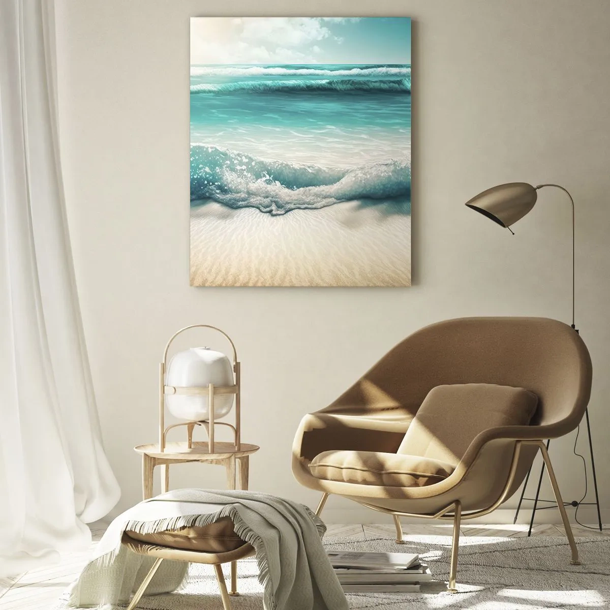 Cuadro sobre vidrio - Impresiones sobre Vidrio - Olas del océano en una playa de arena clara - 70x100cm - Calma oceánica - Decoración de pared moderna para salón y dormitorio ARTTOR