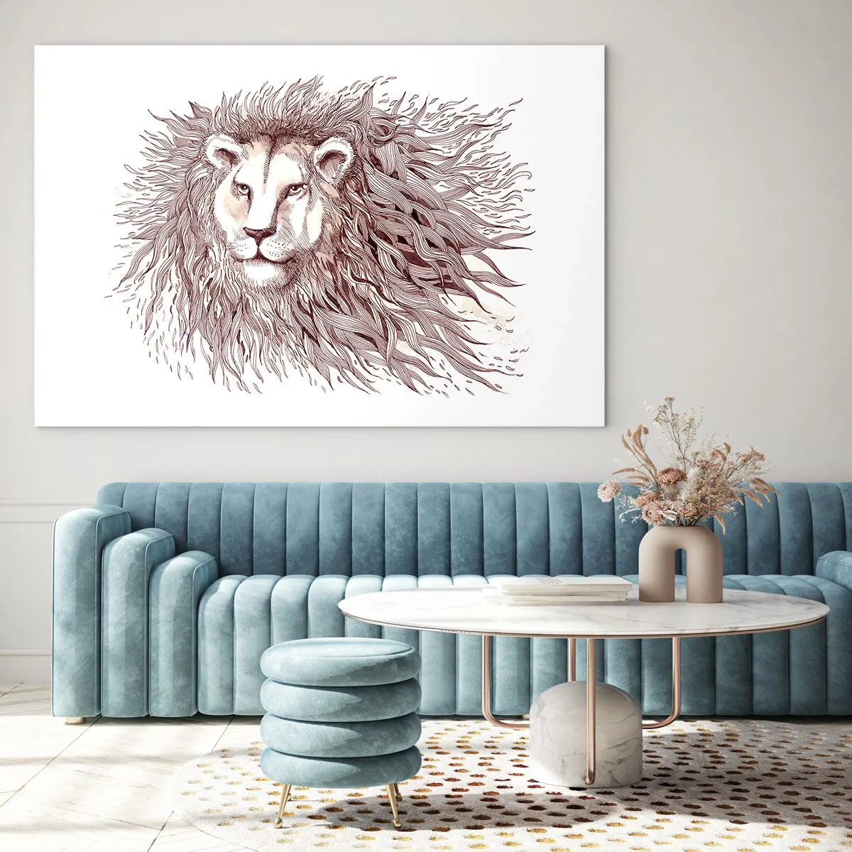 Cuadro sobre vidrio - Impresiones sobre Vidrio - Retrato de un león con una melena impresionante en estilo monocromático. - 120x80cm - Gobernante extravagante - Decoración de pared moderna para salón y dormitorio ARTTOR