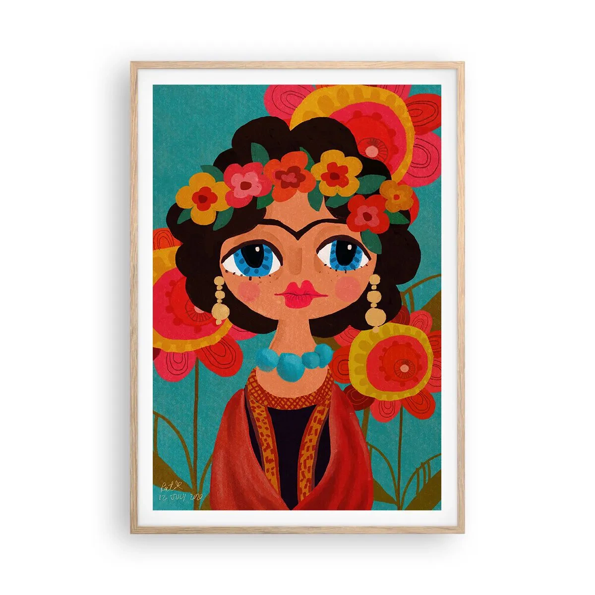 Póster en marco roble claro - La doncella amapola - 70x100 cm