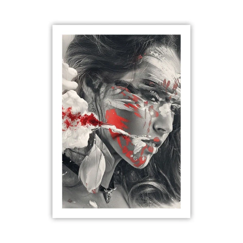 Póster - Retrato artístico con acento rojo. - 50x70cm - En los humos del absurdo - Decoración de pared moderna para salón y dormitorio ARTTOR