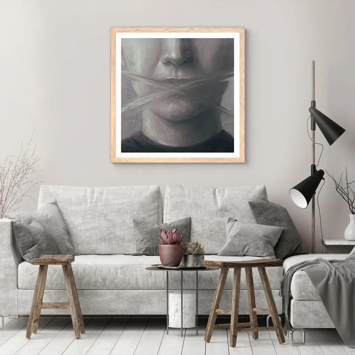 Póster en marco roble claro - Ni una palabra - 30x30 cm