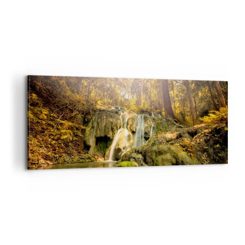 Cuadro sobre lienzo - Impresión de Imagen - Cascada forestal en verde - 100x40 cm