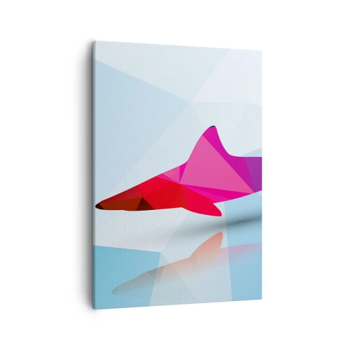 Cuadro sobre lienzo - Impresión de Imagen - Silueta geométrica de tiburón en tonos rosa y azul. - 50x70cm - Tiburón en espacio cristalino - Decoración de pared moderna para salón y dormitorio ARTTOR