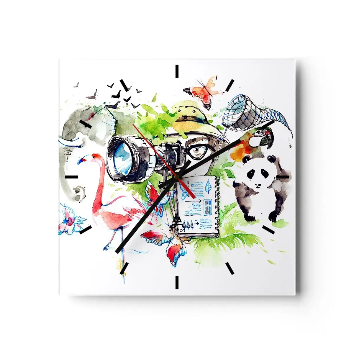 Reloj de pared - Reloj de vidrio - En la objetivo de un viajero - 40x40 cm