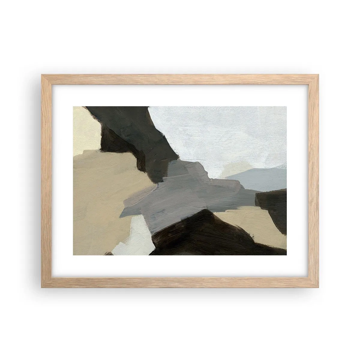 Póster en marco roble claro - Abstracción: partes del gris - 40x30 cm