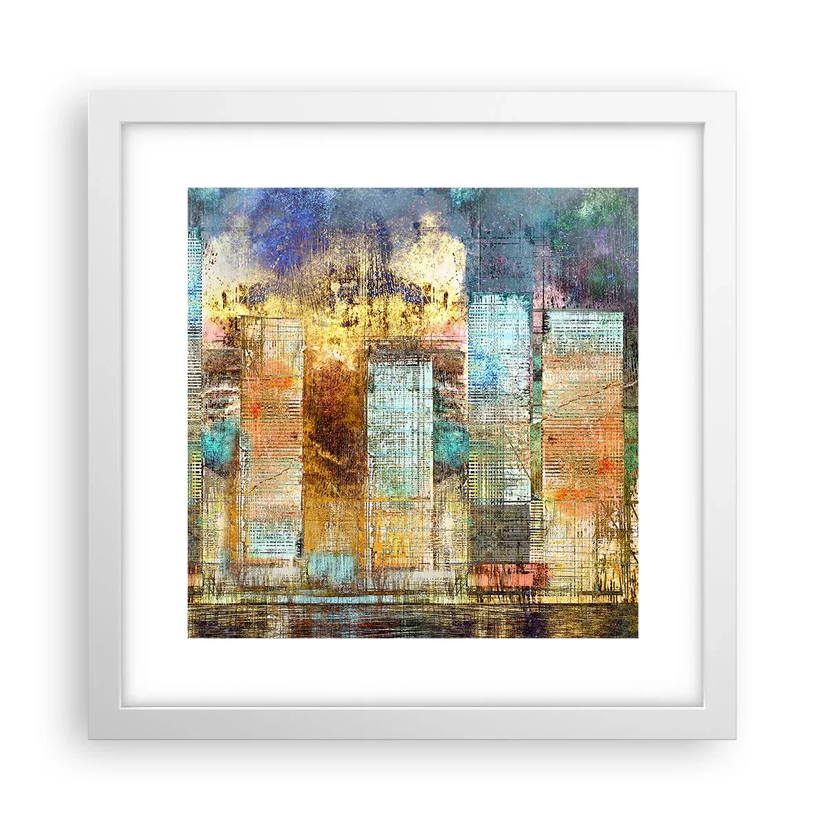 Póster en marco blanco - Metrópolis soleada - 30x30 cm