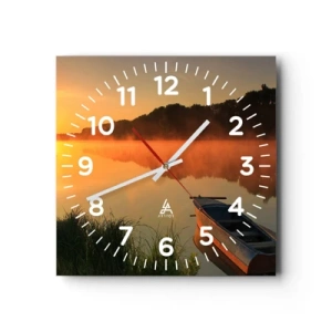 Reloj de pared - Reloj de vidrio - Amanecer sobre el agua como la superficie de un espejo - 40x40 cm