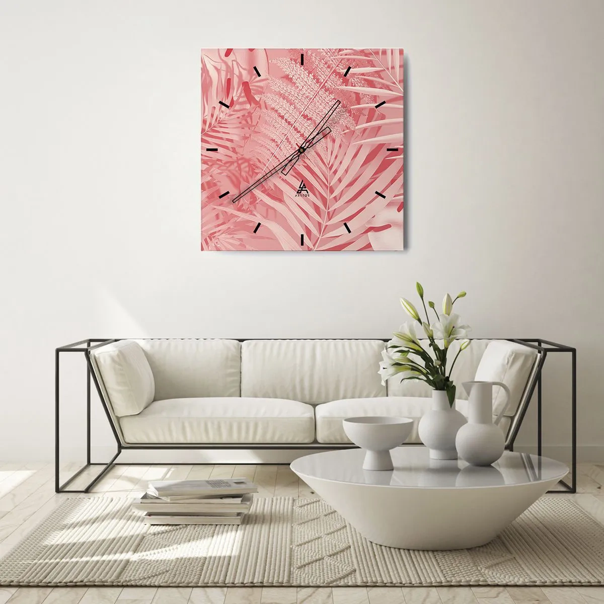 Reloj de pared - Reloj de vidrio - Concepto rosa - 30x30 cm