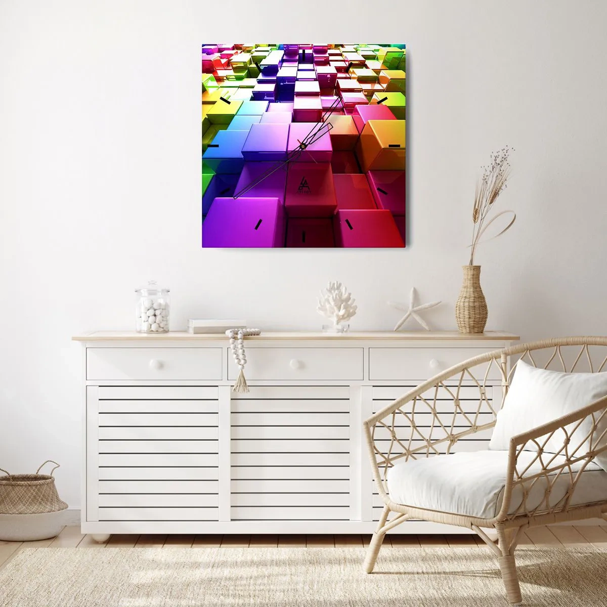 Reloj de pared - Reloj de vidrio - Op-art en equipo - 30x30 cm