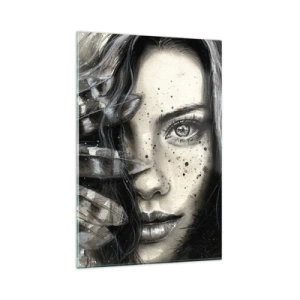 Cuadro sobre vidrio - Impresiones sobre Vidrio - Retrato artístico de una mujer con detalles abstractos. - 80x120cm - Belleza salvaje - Decoración de pared moderna para salón y dormitorio ARTTOR