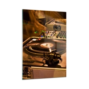 Cuadro sobre vidrio - Impresiones sobre Vidrio - Un plato giratorio con un fondo de fiesta y efectos de iluminación dinámicos. - 50x70cm - ¿Puedes sentir el poder? - Decoración de pared moderna para salón y dormitorio ARTTOR