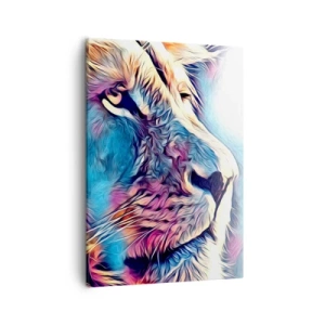 Cuadro sobre lienzo - Impresión de Imagen - Retrato de un león en colores vivos y abstractos. - 50x70cm - La sabiduría de la naturaleza - Decoración de pared moderna para salón y dormitorio ARTTOR