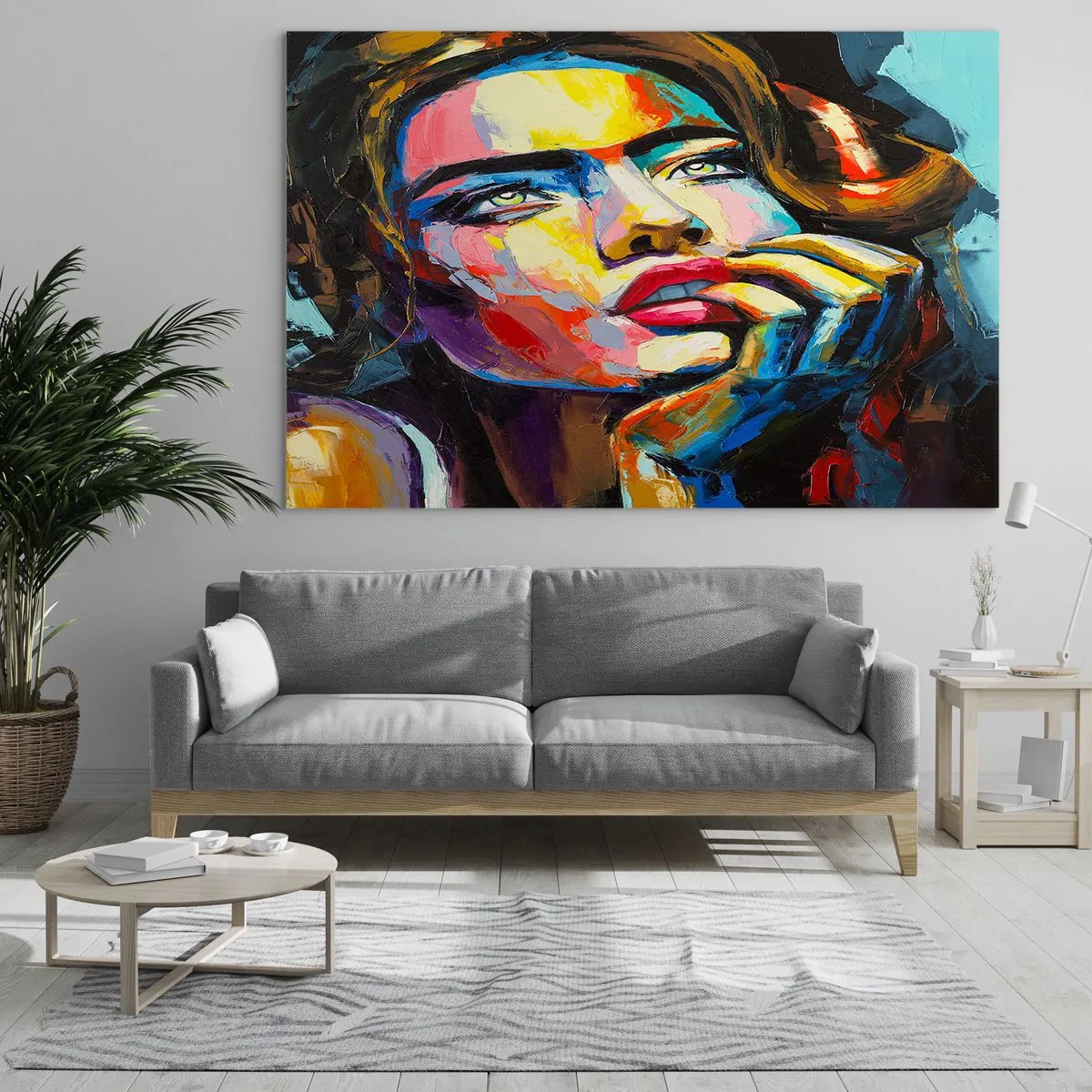 Cuadro sobre vidrio - Impresiones sobre Vidrio - Retrato de una mujer en intensos colores abstractos. - 120x80cm - Sueños - Decoración de pared moderna para salón y dormitorio ARTTOR