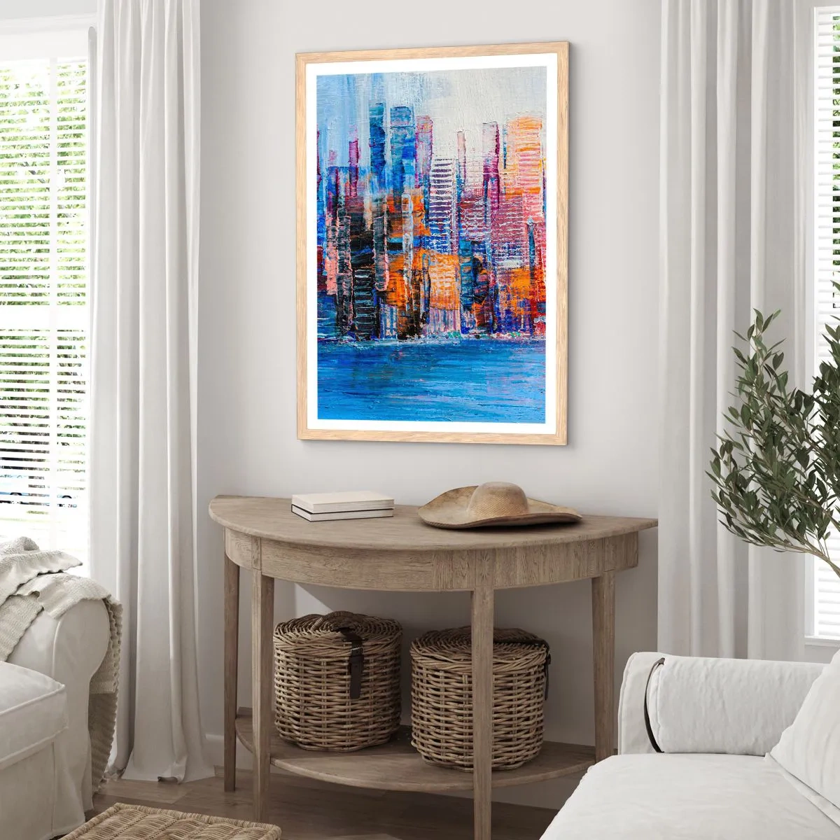 Póster en marco roble claro - Una metrópoli alegre - 50x70 cm
