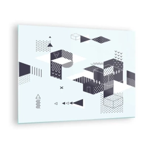 Cuadro sobre vidrio - Impresiones sobre Vidrio - Composición geométrica abstracta en blanco y negro sobre un fondo claro. - 70x50cm - Las matemáticas en el alma - Decoración de pared moderna para salón y dormitorio ARTTOR