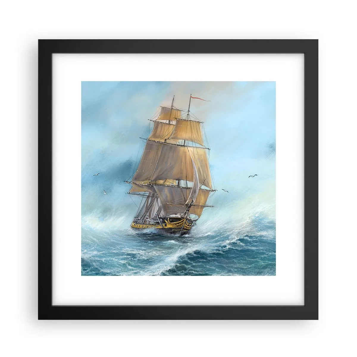 Póster en marco negro - Surcando las olas - 30x30 cm
