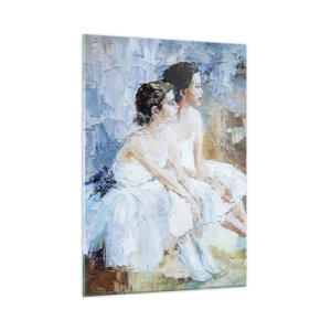 Cuadro sobre vidrio - Impresiones sobre Vidrio - Dos bailarinas con vestidos blancos sobre un fondo impresionista. - 50x70cm - Cisnes jóvenes descansando - Decoración de pared moderna para salón y dormitorio ARTTOR
