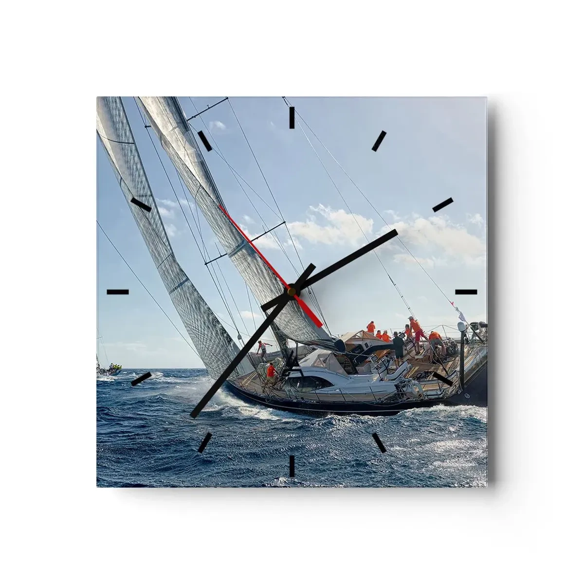 Reloj de pared - Reloj de vidrio - Carrera de yates en mar abierto bajo un cielo azul - 30x30cm - Que gane el mejor - Decoración de pared moderna para salón y dormitorio ARTTOR