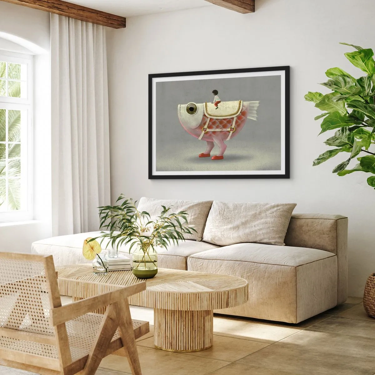 Póster en marco negro - Jinete del pescado - 91x61 cm