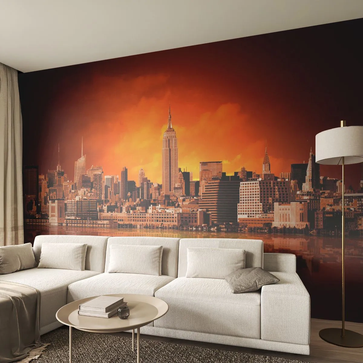 Fotomural Premium Canvas - Un panorama de la ciudad en amarillo y marrón - Nueva York, Arquitectura, Ciudad - 300x210 cm