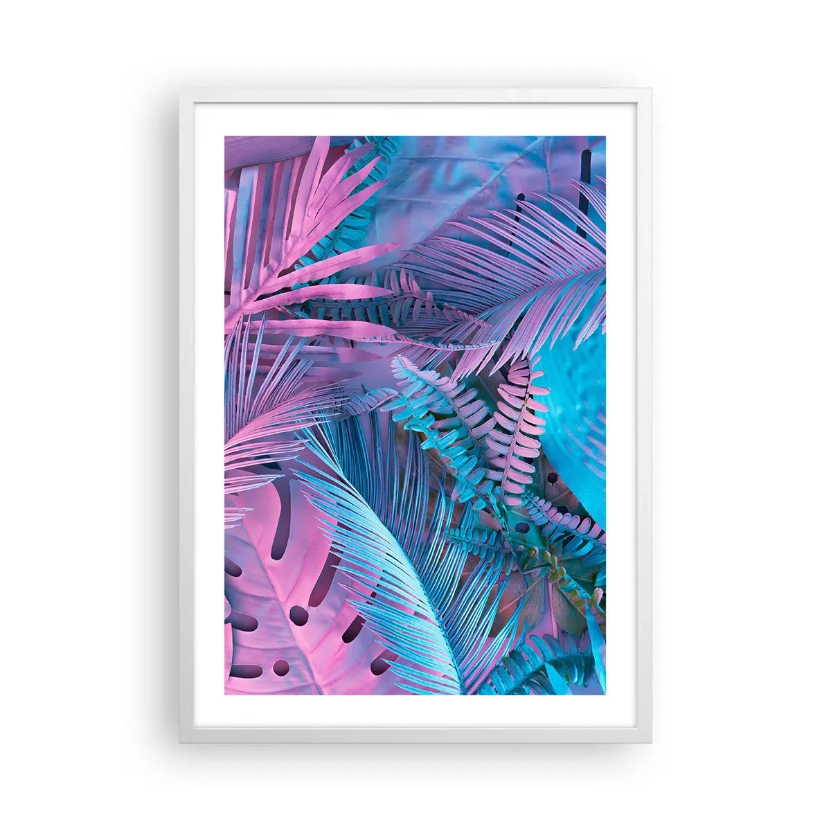Póster en marco blanco - Trópicos en rosa y azul - 50x70 cm
