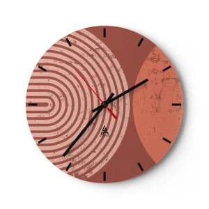 Reloj de pared - Reloj de vidrio - Geometría de círculos en tonos terracota y rosa. - 30x30cm - Estrecha relación - Decoración de pared moderna para salón, cocina y dormitorio ARTTOR