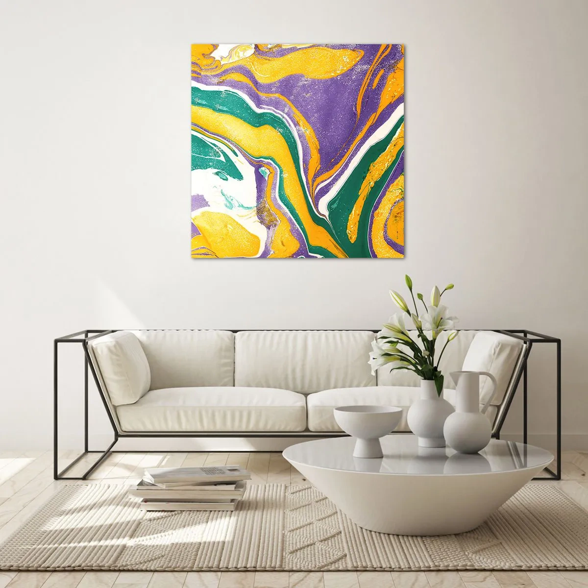 Cuadro sobre vidrio - Impresiones sobre Vidrio - Olas de color - 30x30 cm