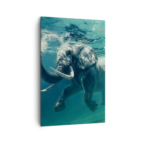 Cuadro sobre lienzo - Impresión de Imagen - Un elefante nadando bajo el agua en las profundidades turquesas. - 80x120cm - A todos nos gusta nadar - Decoración de pared moderna para salón y dormitorio ARTTOR