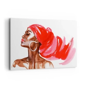 Cuadro sobre lienzo - Impresión de Imagen - Perfil de una mujer con turbante rojo y pendientes - 120x80cm - Aroma que te hace sentir - Decoración de pared moderna para salón y dormitorio ARTTOR