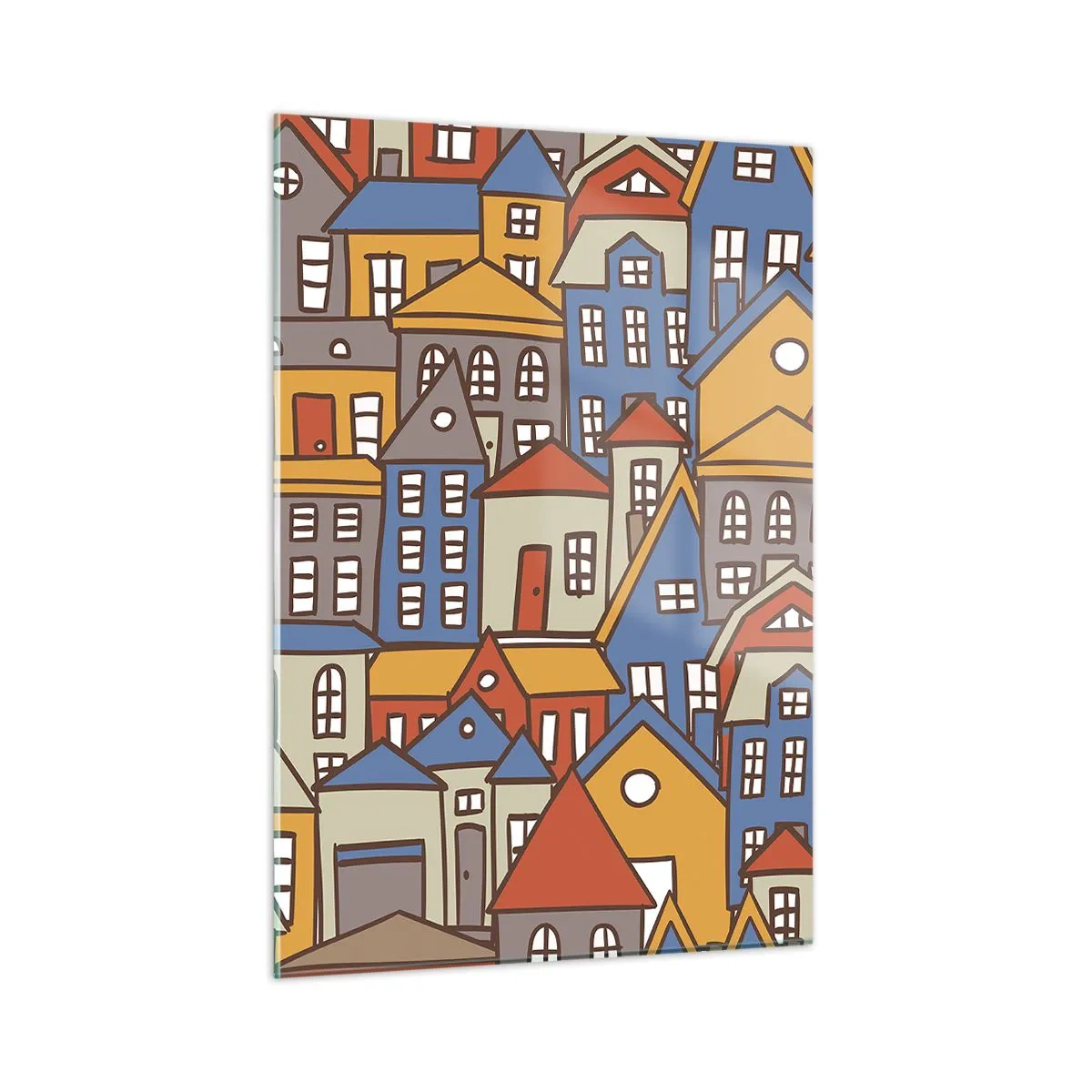 Cuadro sobre vidrio - Impresiones sobre Vidrio - Casas coloridas en estilo gráfico crean un paisaje alegre - 50x70cm - Casa tras casa - Decoración de pared moderna para salón y dormitorio ARTTOR