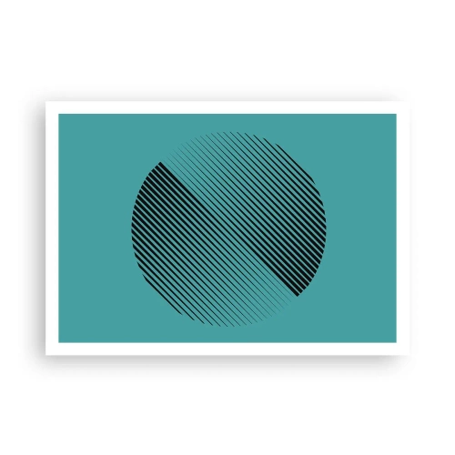 Póster - Un círculo minimalista con líneas sobre un fondo turquesa. - 100x70cm - El círculo: una variación geométrica - Decoración de pared moderna para salón y dormitorio ARTTOR