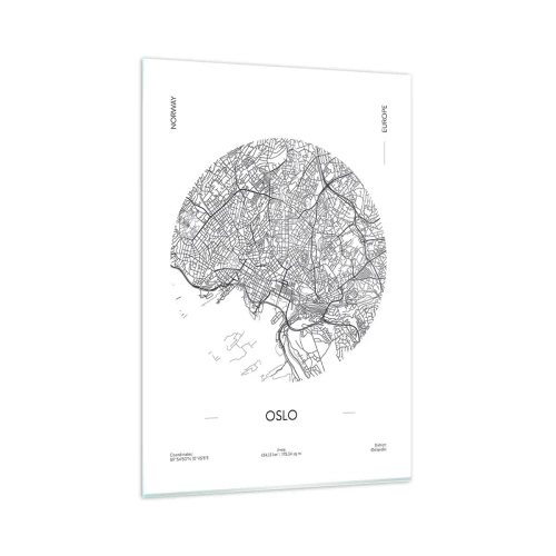 Cuadro sobre vidrio - Impresiones sobre Vidrio - Un mapa de Oslo en un estilo minimalista en blanco y negro. - 80x120cm - Anatomía de Oslo - Decoración de pared moderna para salón y dormitorio ARTTOR