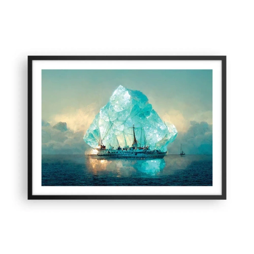 Póster en marco negro - Un barco con un majestuoso iceberg al fondo. - 70x50cm - Diamante ártico - Decoración de pared moderna para salón y dormitorio ARTTOR