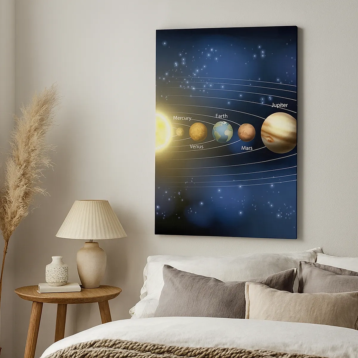 Cuadro sobre lienzo - Impresión de Imagen - Diagrama del sistema solar con planetas y el sol. - 50x70cm - Uno de diez - Decoración de pared moderna para salón y dormitorio ARTTOR