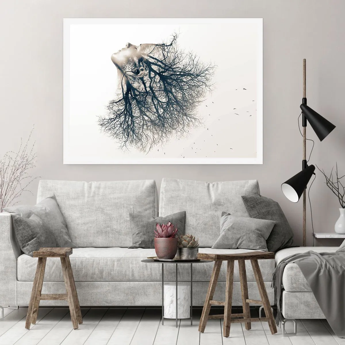 Póster - Silueta creativa de una mujer y árboles. - 100x70cm - Escuchando el susurro de un árbol - Decoración de pared moderna para salón y dormitorio ARTTOR