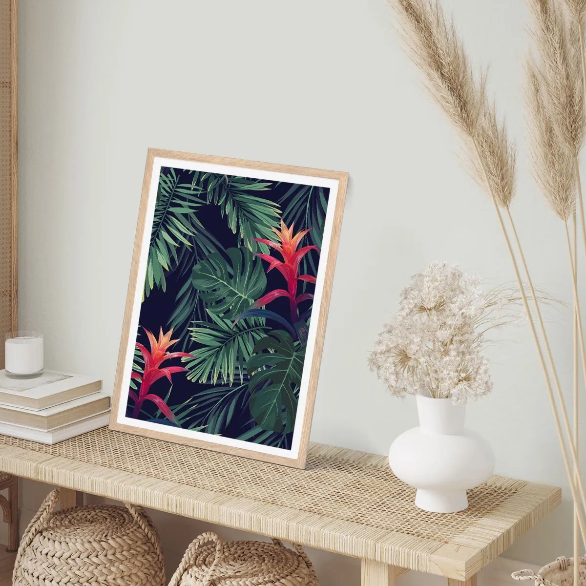 Póster en marco roble claro - Encender el color verde - 70x100 cm