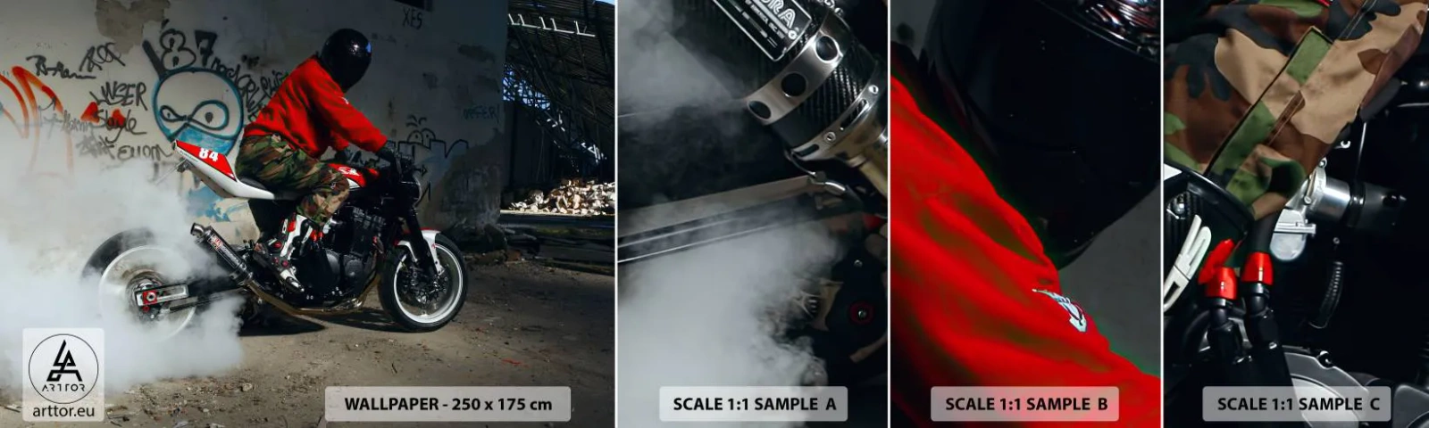 Muestra De Fotomural Standard Eco - ¡Persígueme! - Automotor, Moto, Pintada - 100x30 cm