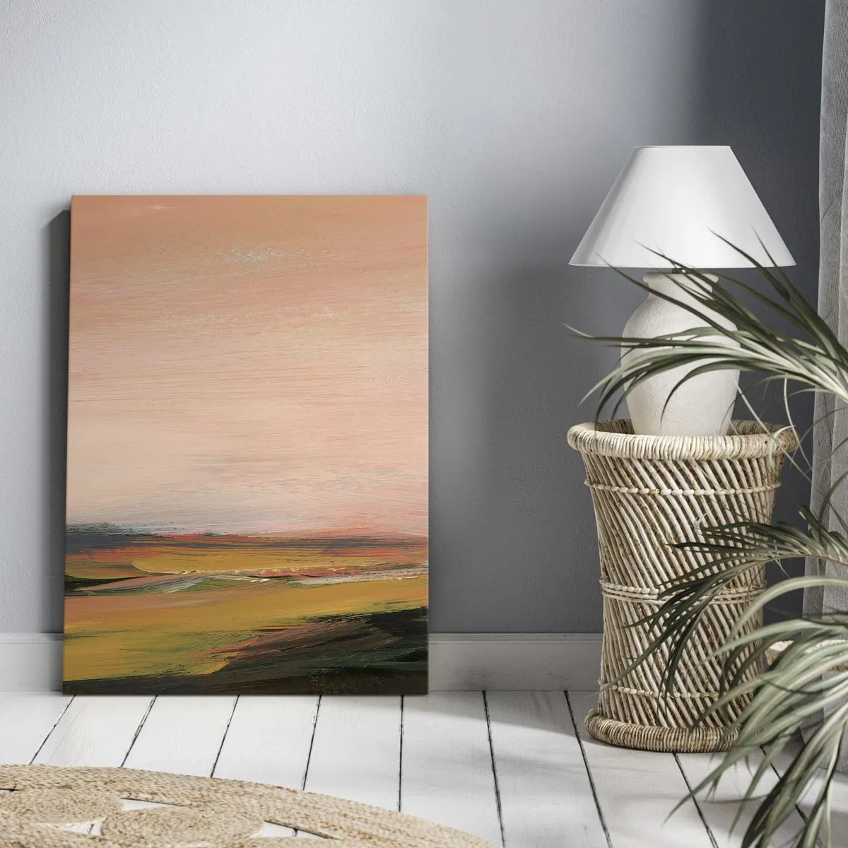 Cuadro sobre lienzo - Impresión de Imagen - Un paisaje en tonos rosa y dorado. - 50x70cm - En tono rosa - Decoración de pared moderna para salón y dormitorio ARTTOR