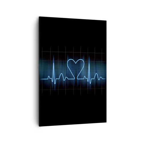 Cuadro sobre lienzo - Impresión de Imagen - Una línea salvavidas con un corazón sobre un fondo de monitoreo médico en tonos azules. - 70x100cm - El ritmo del corazón - Decoración de pared moderna para salón y dormitorio ARTTOR