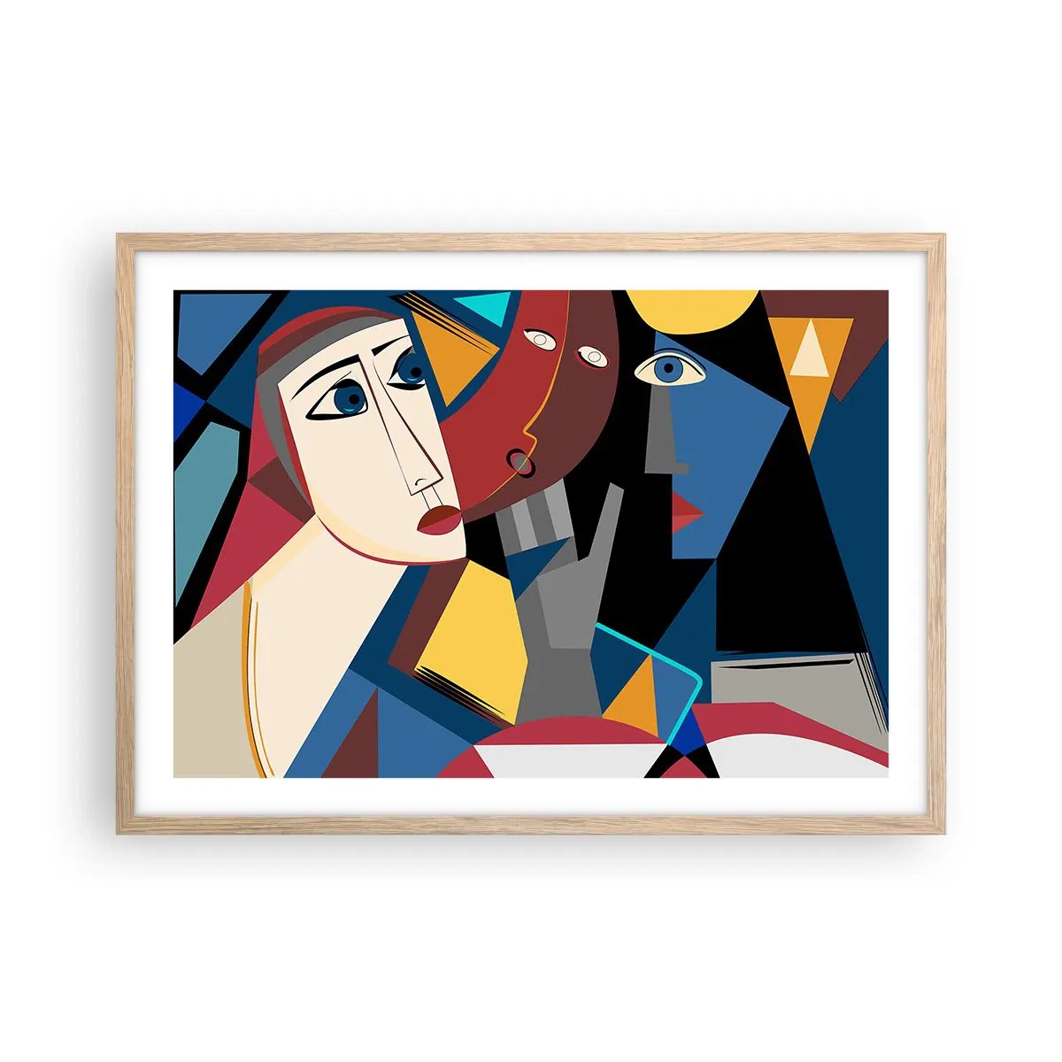 Póster en marco roble claro - Conversación cubista - 70x50 cm