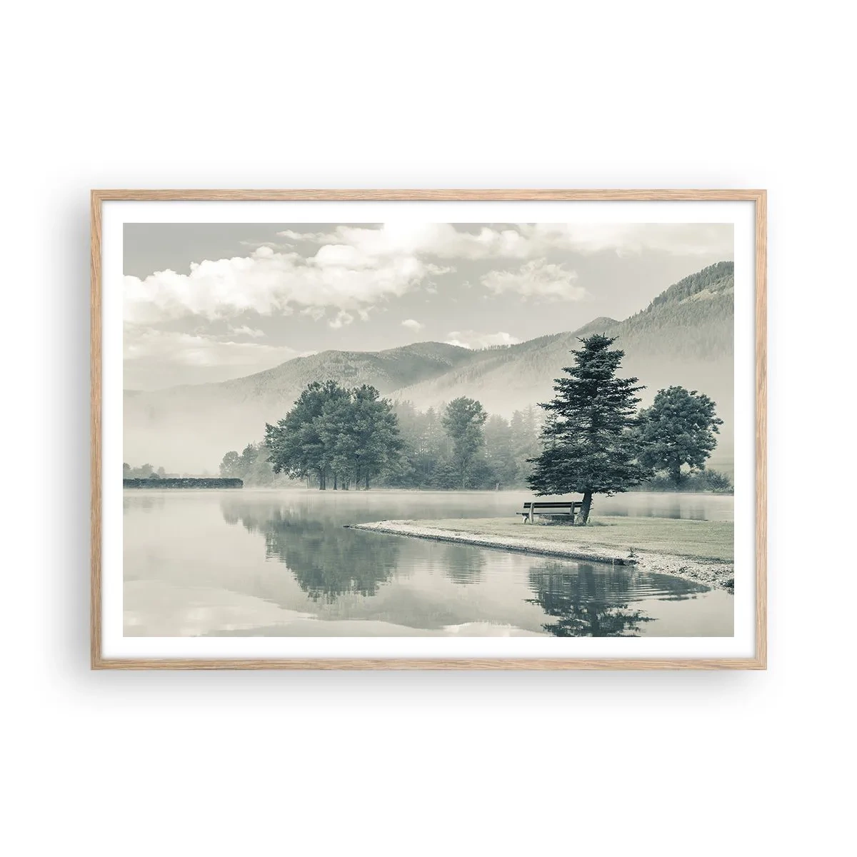 Póster en marco roble claro - El lago sigue durmiendo - 100x70 cm